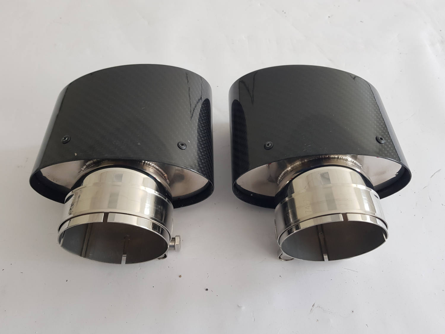 Sportauspuff Endrohre 3" 76mm auf  150x90mm RS Style Echt Carbon V2A  Set Paar
