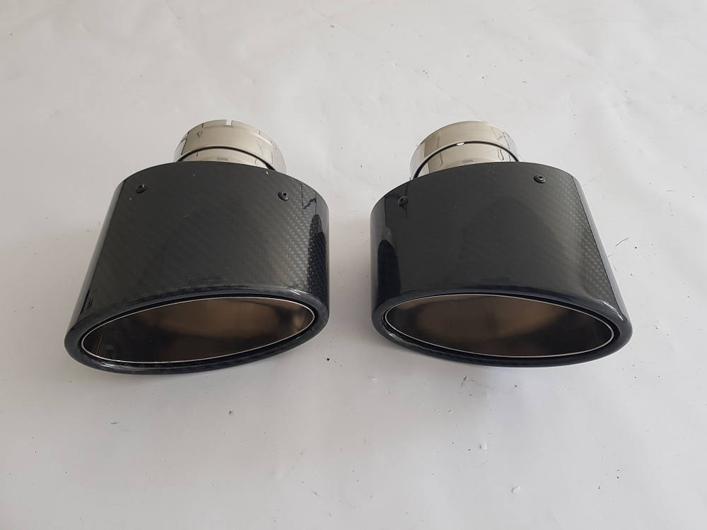 Sportauspuff Endrohre 3" 76mm auf  150x90mm RS Style Echt Carbon V2A  Set Paar